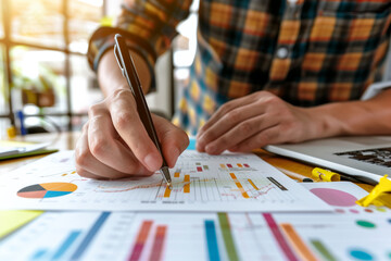 Aufkleber - man is drawing graphs on a piece of paper while sitting at a table
