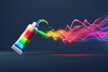 Wall Mural - A tube of paint icon squeezing out a rainbow that turns into sound waves