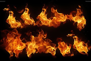 Wall Mural - Collection of Fire Flames Isolated on Black Background