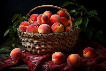 Wall Mural - Fresh Peach fruit in a basket