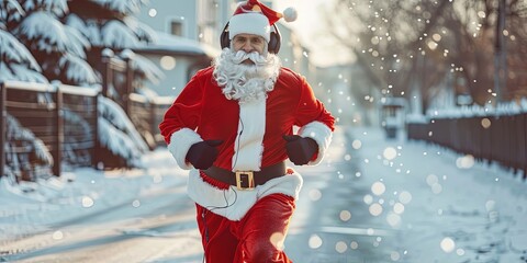 Wall Mural - Santa Claus jogging on a winter day