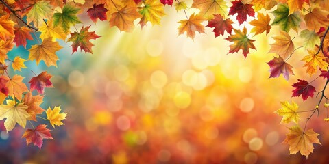 Sticker - Vibrant autumn leaves against a warm and cool gradient background, symbolizing seasonal change and natural beauty, autumn