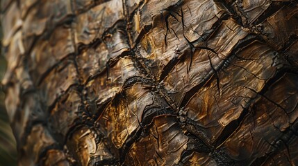 Canvas Print - Texture and details of brown palm tree trunk in jungle setting for abstract background with copy space