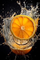Wall Mural - Water splashing on Orange. Fresh Orange