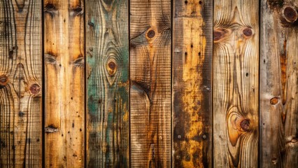 Wall Mural - Weathered wooden planks form a distressed grunge texture, showcasing natural imperfections and worn marks on a rustic, earthy background.