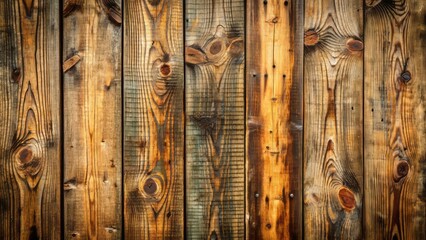 Wall Mural - Rustic and weathered wooden planks with cracks and knots, forming a distressed background with a natural, earthy, and organic feel.