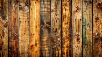 Wall Mural - Rough-hewn, weathered wooden planks form a distressed, worn, and cracked grunge texture background in a warm, earthy tone.