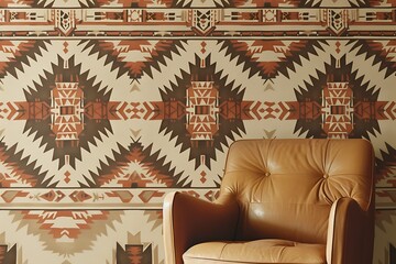 Wall Mural - A wallpaper with a pattern of bold, Aztec-inspired designs in earthy tones