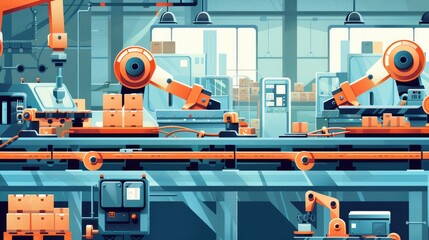 Poster - Factory assembly line with automated machinery