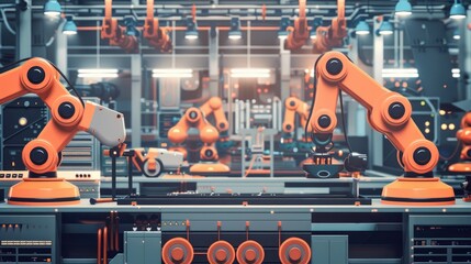 Poster - Factory assembly line with automated machinery