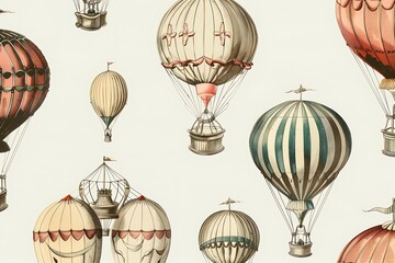 Wall Mural - A wallpaper with a pattern of whimsical, hand-drawn hot air balloons in flight