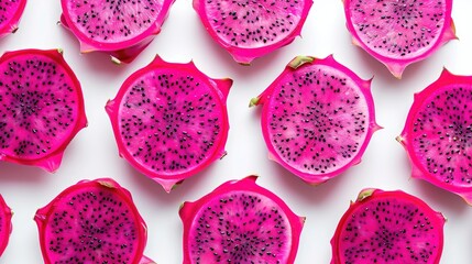 Wall Mural - Sliced Red Dragon Fruit Pitaya on White Background