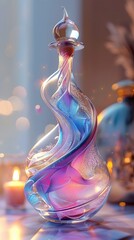 Canvas Print - Mesmerizing Sculptural Perfume Bottle with Luminescent Dichroic Glass and Dynamic Motion Lighting Effects