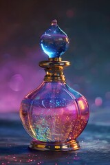 Sticker - Whimsical Iridescent Glass Perfume Bottle with Fantastical Sculpted Shape and Shimmering Holographic Details