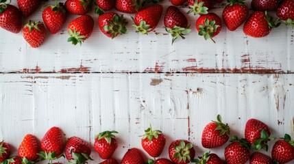 Wall Mural - Strawberries on white background adorned with attractive wood colors with room for text