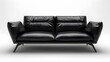 © horizon - Sleek black leather sofa isolated on white background, 3D rendering, HD, perspective angle view, showcasing the elegance of modern furniture design.
