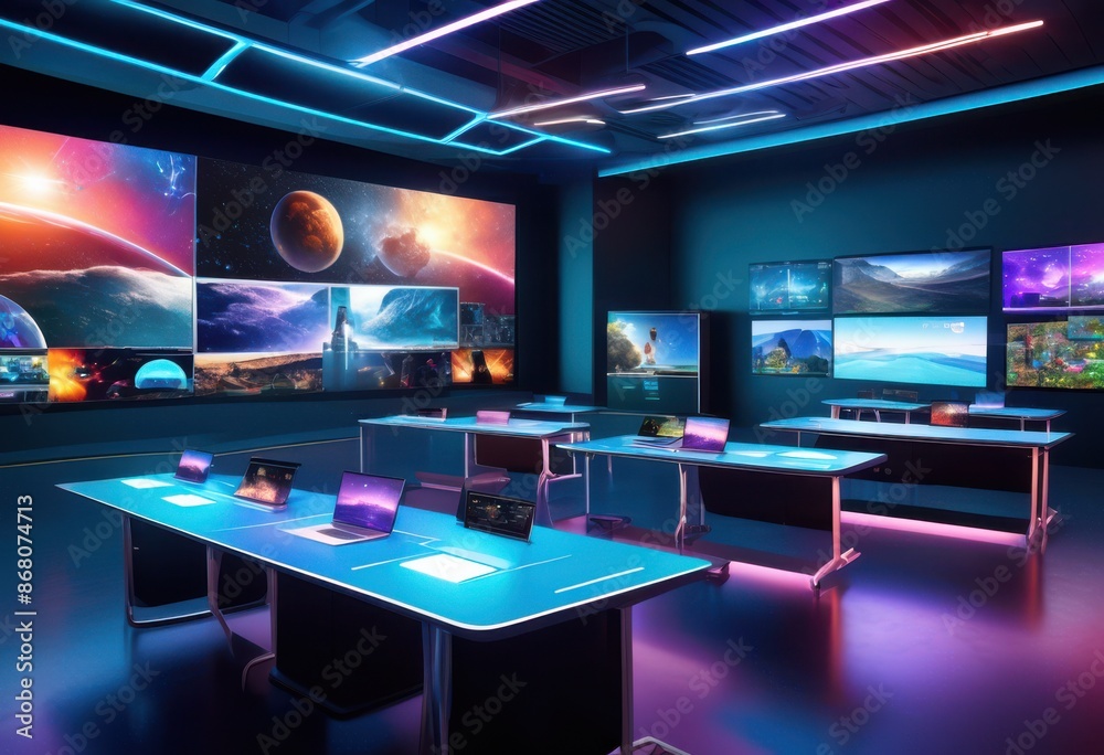 vibrant virtual classroom session computer screen, colors, online ...