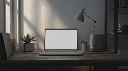 Poster - Minimalist office desk with a blank laptop screen