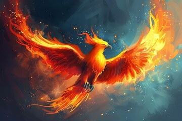 Wall Mural - An icon of a bird with an aura of flames, representing passion and energy