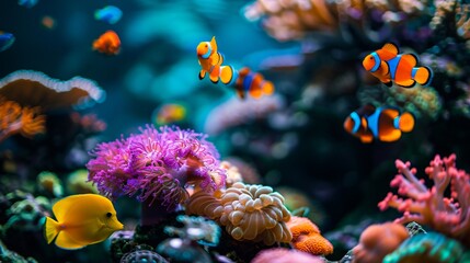 Wall Mural - A colorful fish swimming in an aquarium.