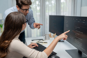 Poster - team skilled developers program thinking newest coding creative website planning software project on