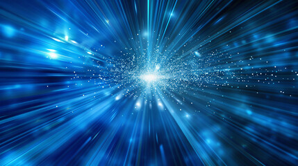 Poster - Abstract blue background with light rays and sparkles with copy space for technology, science, or futuristic themes.