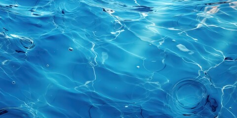 Wall Mural - Blue Water Surface with Ripples and Bubbles