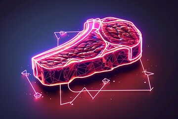 Wall Mural - An icon of a stylized steak with a neon outline and a futuristic appearance