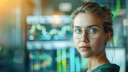 Poster - A woman wearing glasses is looking at the camera