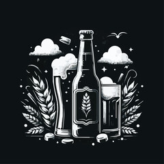 Beer Bottle and Glass Vector Art Illustrations Silhouette For Oktoberfest. Generative AI