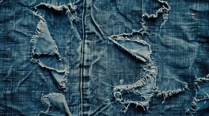 Sticker - Close up view of torn texture on denim jeans