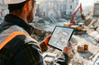 © Kowit - Modern Architect at Construction Site with Digital Design Tablet Industrial Machinery Background with Copy Space