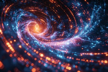 Poster - A digital vortex with swirling glitches, fragments of code and data spiraling towards its corrupted center
