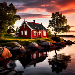 Poster - house on the lake