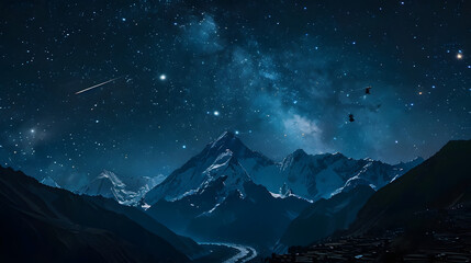 Wall Mural - The milky rising in the night sky over the mountains, landscapes.