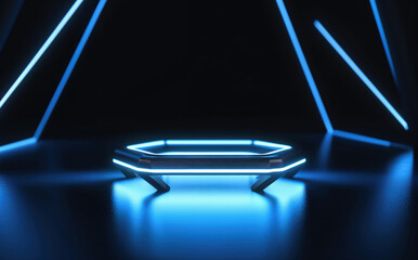 Aufkleber - Futuristic neon-lit hexagonal stage – perfect for tech and sci-fi presentations