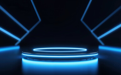 Aufkleber - Futuristic round neon-lit platform – perfect for tech and sci-fi presentations