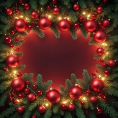Wall Mural - Red christmas bauble frame with copy space