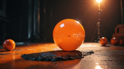 Sticker - Orange Sphere on a Dark Background.