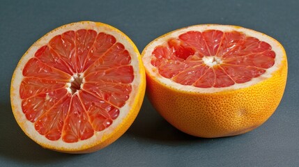 Wall Mural - A close-up of a fresh grapefruit cut in half, showing the flesh