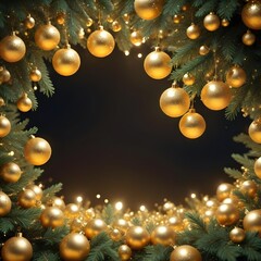 Wall Mural - Gold christmas bauble frame with copy space