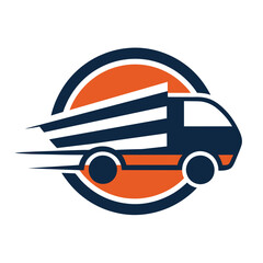 Poster - A truck driving through a circle with the sun in the background, A logo design using negative space creatively, minimalist logo