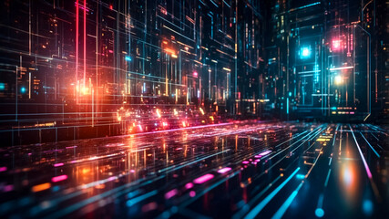 Poster - Abstract hi-tech background made of rectangular shapes and lines. data flow and geometric forms