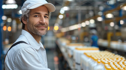 Leinwandbilder - Portrait of a production line supervisor overseeing the packaging process, professional environment. Generative AI.