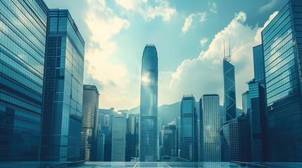 Poster - A strategic global business district where multinational corporations and financial institutions shape global economic policies, representing the economic power. Generative AI.