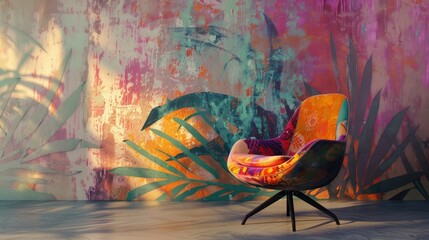 Wall Mural - Fashionable chair by vibrant wall
