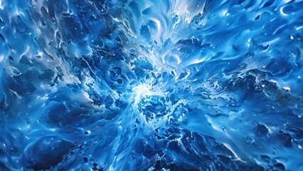 Poster - A vibrant abstract painting showcasing a blue explosion in a fantastical space, Depict a fantastical scene of a blue explosion consuming the entire canvas in a breathtaking display
