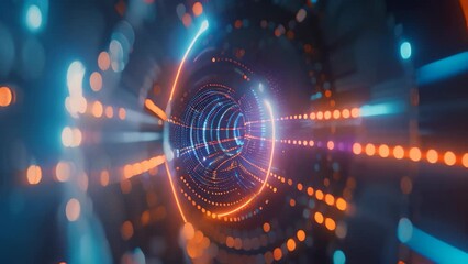 Poster - A tunnel illuminated by contrasting blue and orange lights creates an abstract visual composition, Depict the impact of a data breach on customer trust and brand reputation
