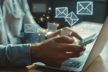Poster - Man Using Smartphone with Email Notifications