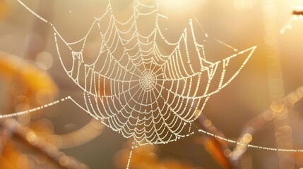 A spider web is shown in a blurry, hazy light